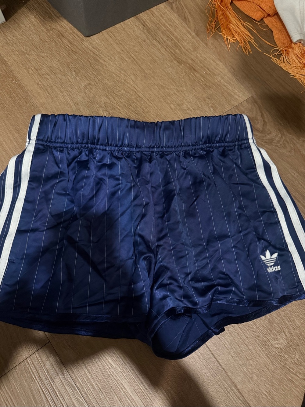 adidas Navy Blue Athletic Shorts with White Stripes